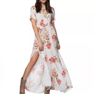 🌺 O’NEILL Maxi dress S EUC floral drawstring waist front and side slits